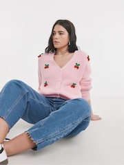 Simply Be Pink 3D Cherry Cardigan - Image 4 of 4