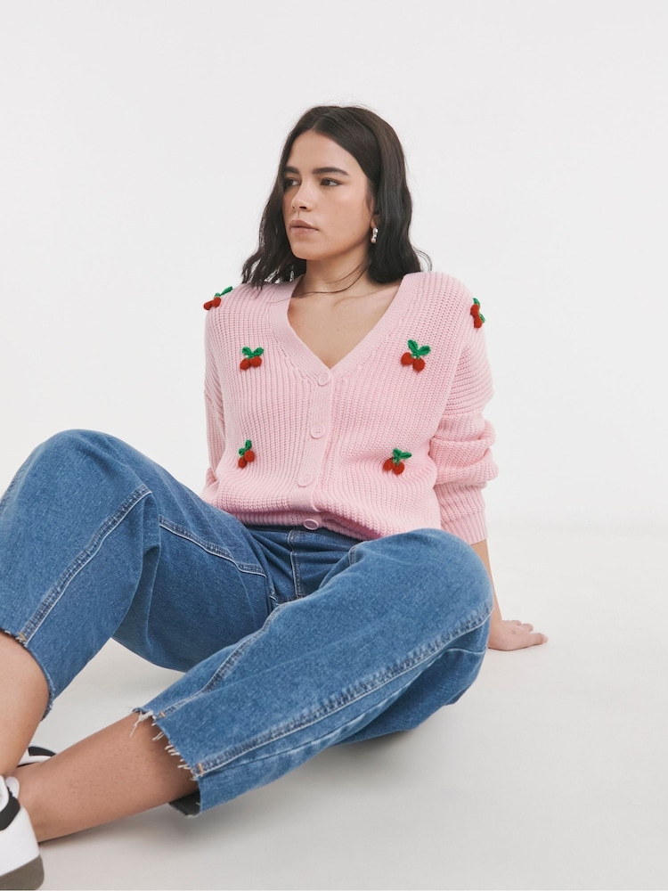 Simply Be Pink 3D Cherry Cardigan - Image 4 of 4