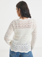 Simply Be Cream 100% Cotton Crochet Look Jumper - Image 2 of 4