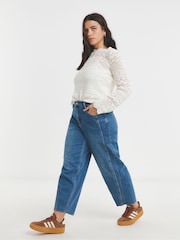 Simply Be Cream 100% Cotton Crochet Look Jumper - Image 4 of 4