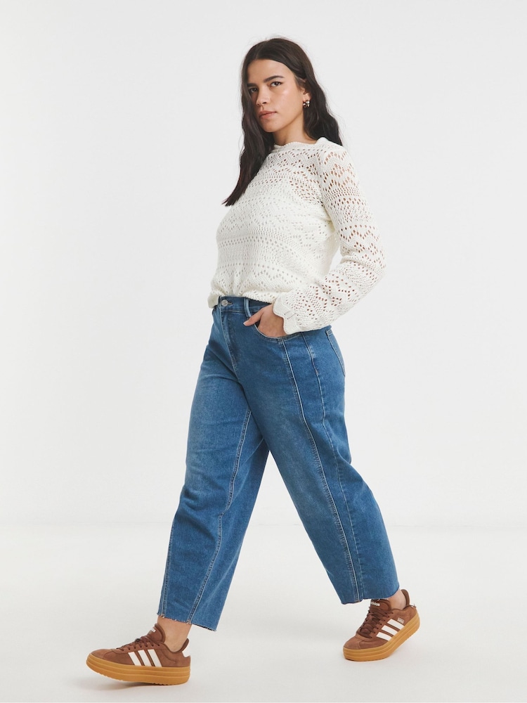 Simply Be Cream 100% Cotton Crochet Look Jumper - Image 4 of 4