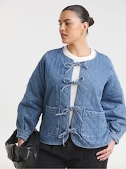 Simply Be Quilted Tie Front Denim Jacket - Image 1 of 4