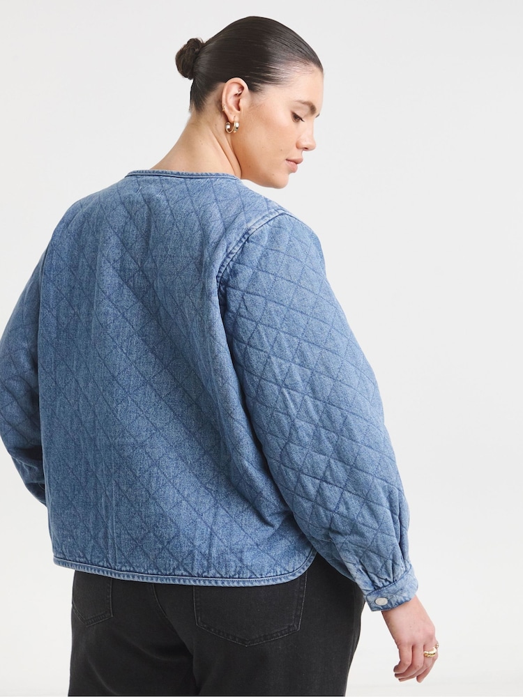 Simply Be Quilted Tie Front Denim Jacket - Image 2 of 4
