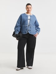 Simply Be Quilted Tie Front Denim Jacket - Image 4 of 4