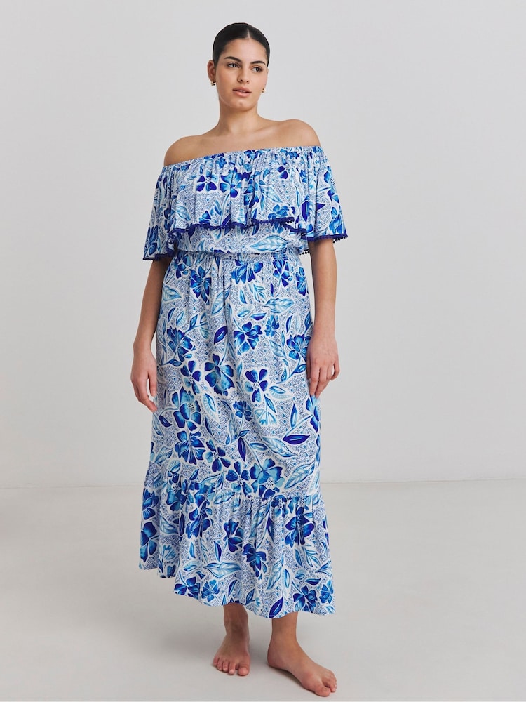 Simply Be Blue Beach to Beach Bardot Swimdress - Image 1 of 4