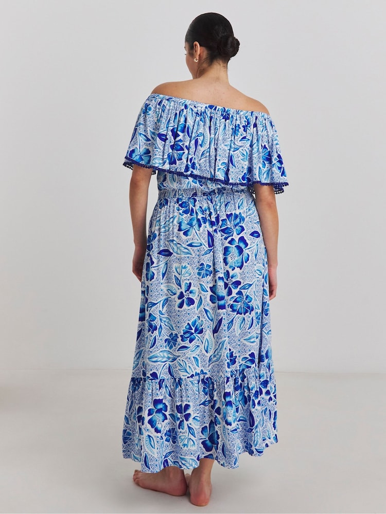 Simply Be Blue Beach to Beach Bardot Swimdress - Image 2 of 4