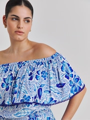 Simply Be Blue Beach to Beach Bardot Swimdress - Image 4 of 4
