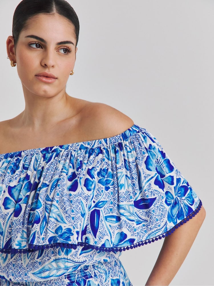 Simply Be Blue Beach to Beach Bardot Swimdress - Image 4 of 4