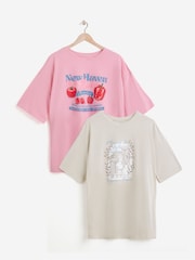 Simply Be Oversized Graphic 100% Cotton T-Shirts 2 Pack - Imagen 1 de 5