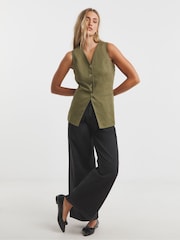 Simply Be Green Linen Longline V-Neck Waistcoat - Image 2 of 5