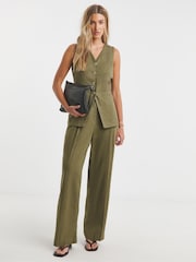 Simply Be Green Linen Longline V-Neck Waistcoat - Image 3 of 5
