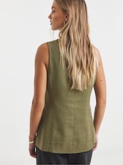 Simply Be Green Linen Longline V-Neck Waistcoat - Image 4 of 5