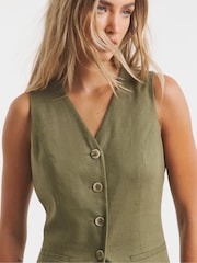 Simply Be Green Linen Longline V-Neck Waistcoat - Image 5 of 5