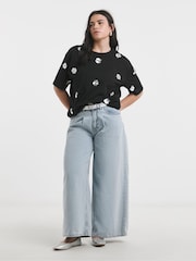 Simply Be Black Embellished Flower 100% Cotton T-Shirt - Image 4 of 4