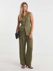 Simply Be Green Linen Wide Leg Trousers - Image 1 of 4
