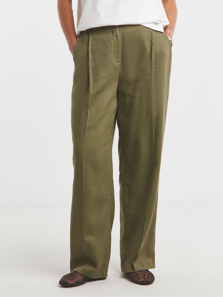Simply Be Green Linen Wide Leg Trousers - Image 4 of 4