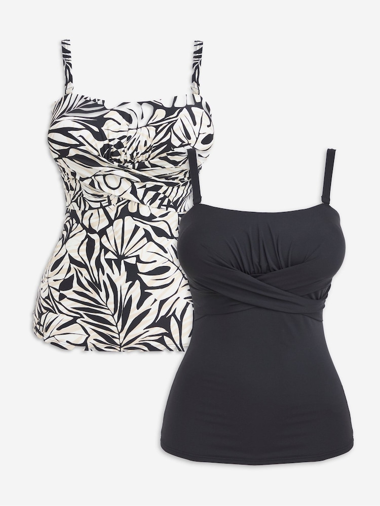 Simply Be Black Magisculpt Bandeau Tankini Tops 2 Pack - Image 1 of 5