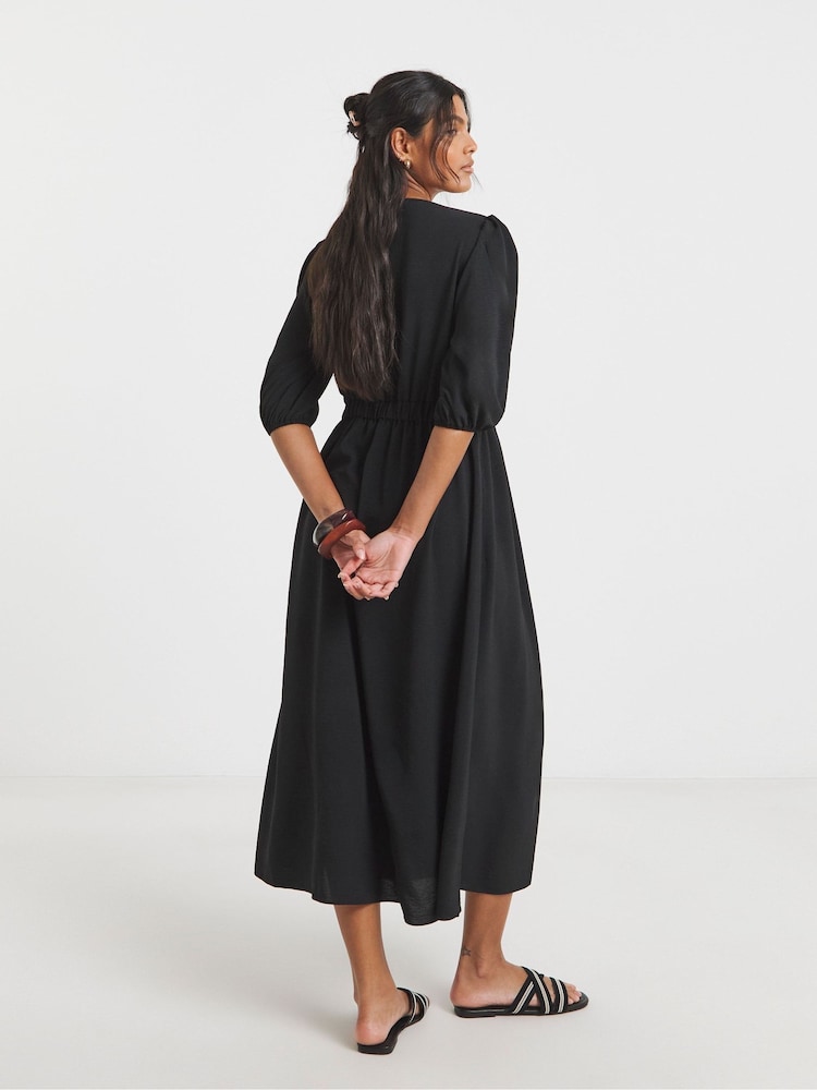Simply Be Black Crepe Cinched Waist Midi Dress - Image 2 of 4 Simply Be Black Crepe Cinched Waist Midi Dress - Image 2 of 4