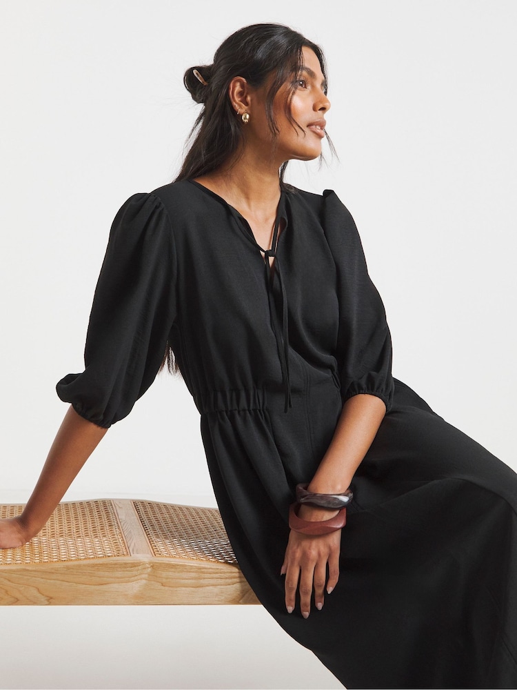 Simply Be Black Crepe Cinched Waist Midi Dress - Image 4 of 4 Simply Be Black Crepe Cinched Waist Midi Dress - Image 4 of 4