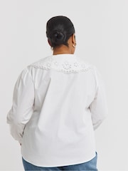 Simply Be White Broderie Collared 100% Cotton Blouse - Image 2 of 4