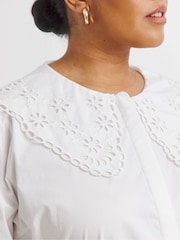 Simply Be White Broderie Collared 100% Cotton Blouse - Image 3 of 4