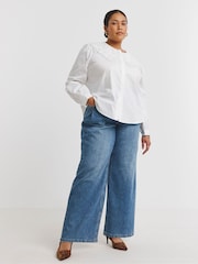 Simply Be White Broderie Collared 100% Cotton Blouse - Image 4 of 4