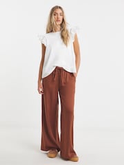 Simply Be White Broderie Frill Sleeve 100% Cotton Top With Tie Detail - Image 4 of 4