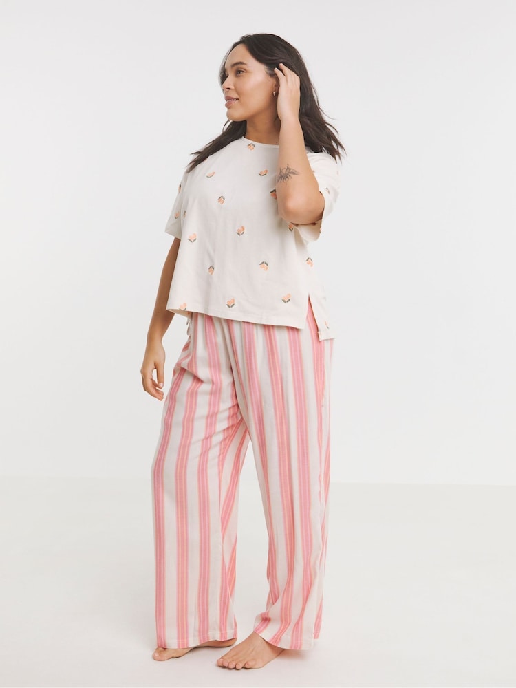 Simply Be Red Stripe Print Pyjamas Set - Image 1 of 4