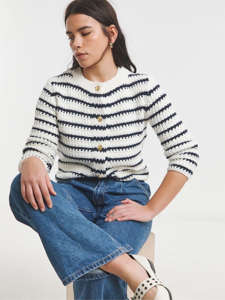 Simply Be Black Stripe Boxy Contrast Cardigan - Image 1 of 4
