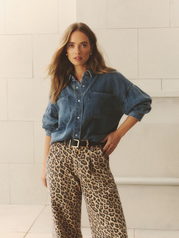 Simply Be Blue Deep Cuff Denim Shirt - Image 1 of 4 Simply Be Blue Deep Cuff Denim Shirt - Image 1 of 4