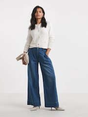 Simply Be Blue Drape Wide Leg Jeans - Image 1 of 4