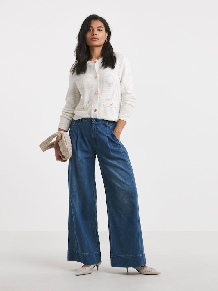 Simply Be Blue Drape Wide Leg Jeans - Image 1 of 4
