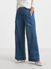 Simply Be Blue Drape Wide Leg Jeans - Image 2 of 4