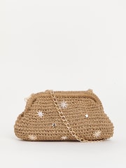 Simply Be Brown Raffia Star Studded Clutch Bag - Image 1 of 4