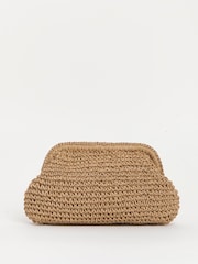 Simply Be Brown Raffia Star Studded Clutch Bag - Image 2 of 4