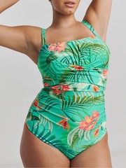 Simply Be Green Jungle Print Magisculpt Bandeau Swimsuit - Image 1 of 4