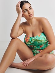 Simply Be Green Jungle Print Magisculpt Bandeau Swimsuit - Image 3 of 4