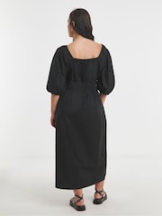 Simply Be Black 100% Cotton Bow Front Romantic Midi Dress - Image 3 of 4
