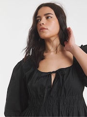 Simply Be Black 100% Cotton Bow Front Romantic Midi Dress - Image 4 of 4