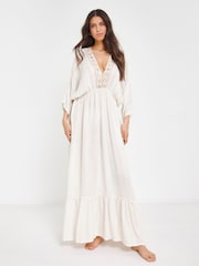 Simply Be Cream Beach to Beach Lurex Maxi Beach Kaftan - Image 1 of 5