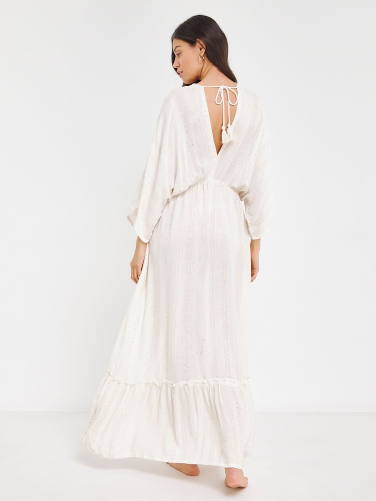Simply Be Cream Beach to Beach Lurex Maxi Beach Kaftan - Image 2 of 5