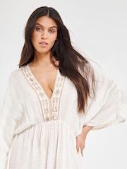 Simply Be Cream Beach to Beach Lurex Maxi Beach Kaftan - Image 4 of 5