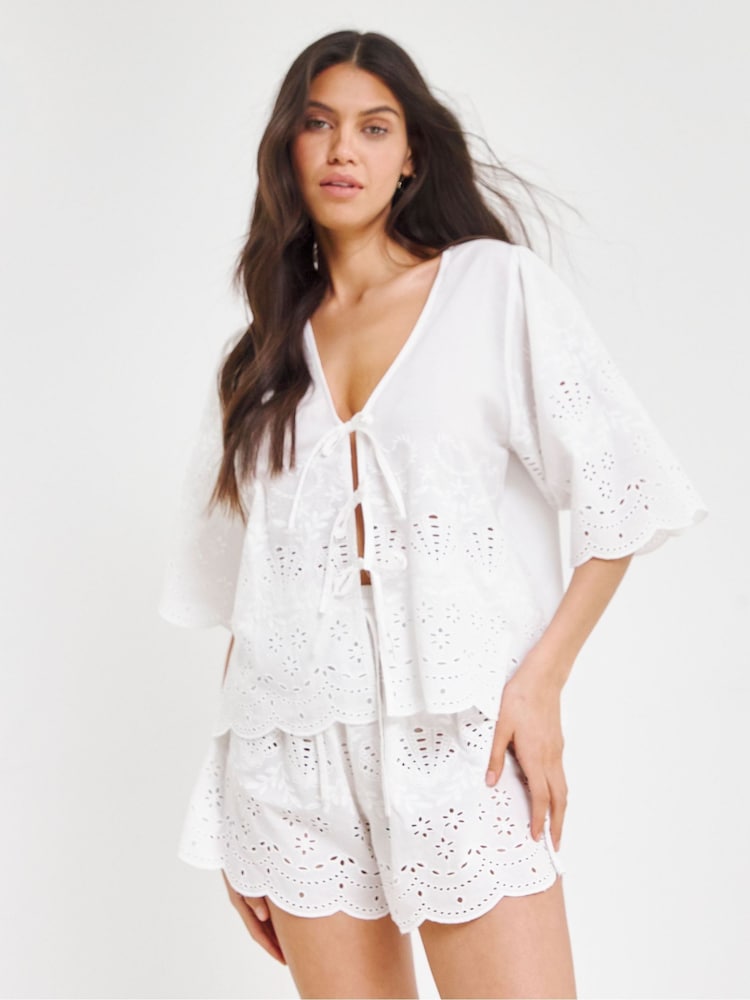 Simply Be Palm Print Palm Print Broderie Beach Co-Ord - Image 1 of 4
