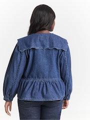 Simply Be Blue Scalloped Collar Denim Blouse - Image 2 of 5