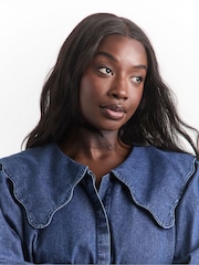 Simply Be Blue Scalloped Collar Denim Blouse - Image 3 of 5