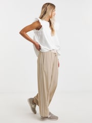 Simply Be Natural Contrast Waist Side Stripe Wide Leg Trousers - Image 1 of 4