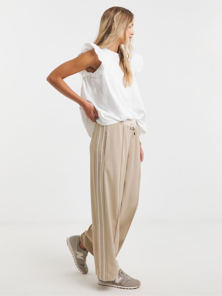 Simply Be Natural Contrast Waist Side Stripe Wide Leg Trousers - Image 1 of 4