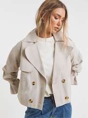 Simply Be Cream Cropped Trench Coat - Image 1 of 4