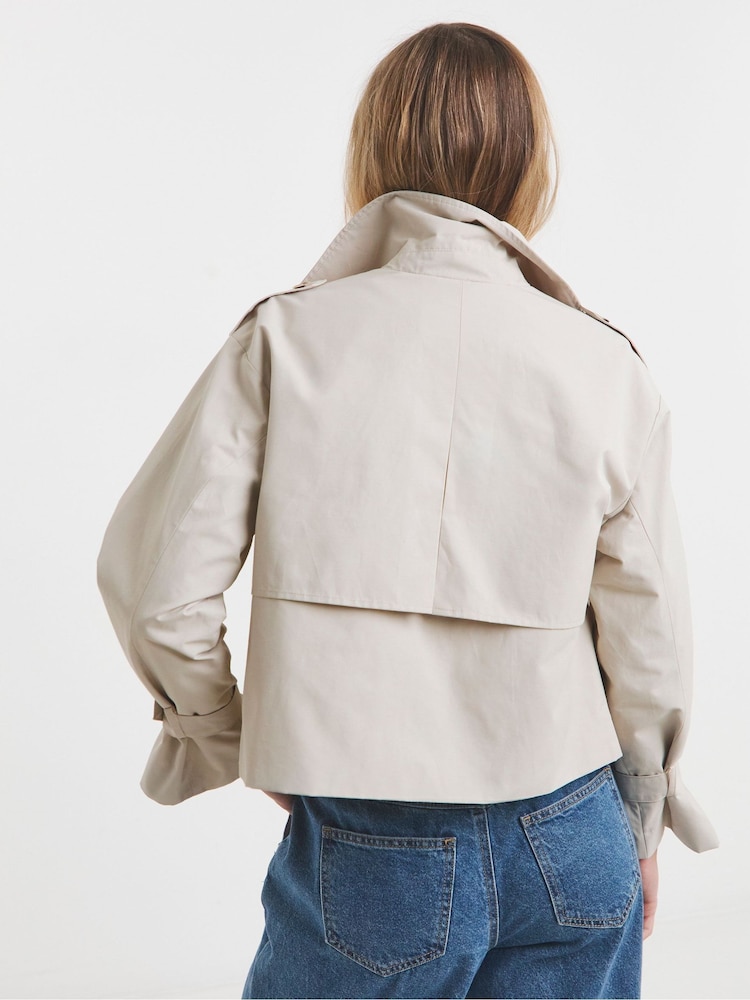 Simply Be Cream Cropped Trench Coat - Image 2 of 4 Simply Be Cream Cropped Trench Coat - Image 2 of 4