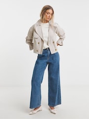 Simply Be Cream Cropped Trench Coat - Image 3 of 4